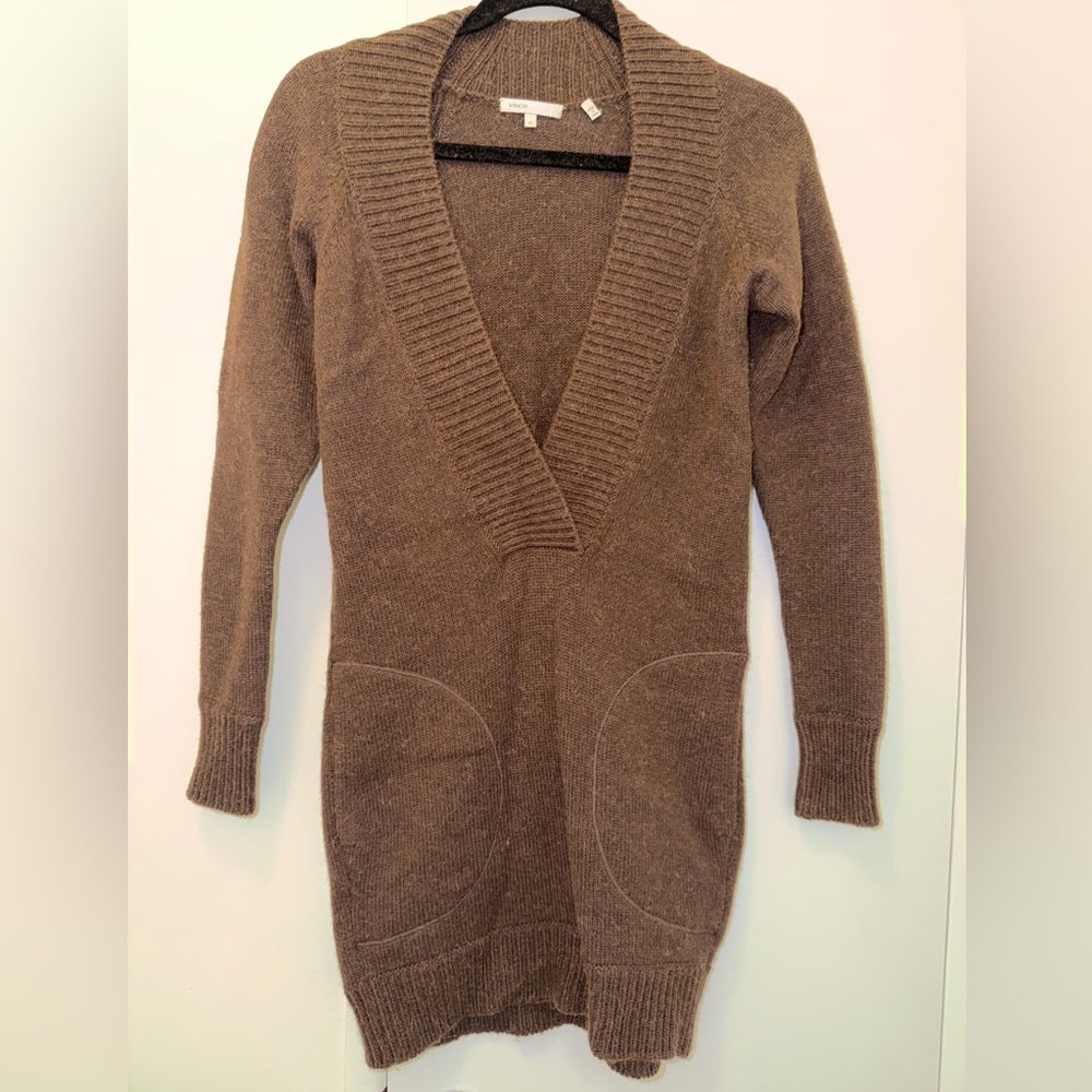 Vince Chocolate 🍫 V-Neck Women's heavy knit wool feathered Sweater dress